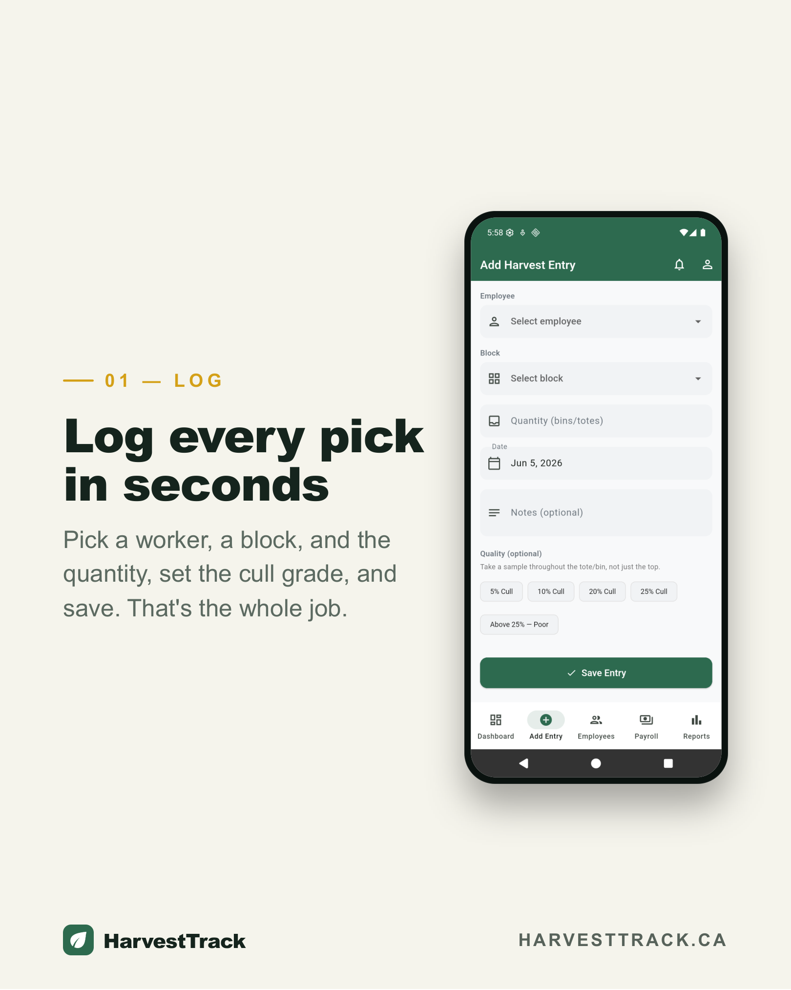 Step 1 — Log every pick in seconds